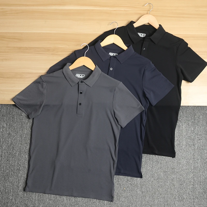 

Cooling Busin Casual Men's ort Sve irt T-irt Bubble Texture Summer Faion Urban Stand Fit Iron-Free Trea...