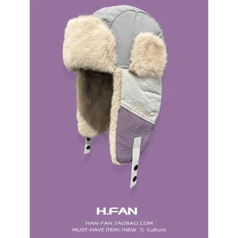 الكورية أزياء اللون مطابقة الصوف سميكة منفذها قبعة للرجال والنساء الشتاء في الهواء الطلق ركوب الدراجات الدافئة سدادات حماية الأذن قبعة الطيار