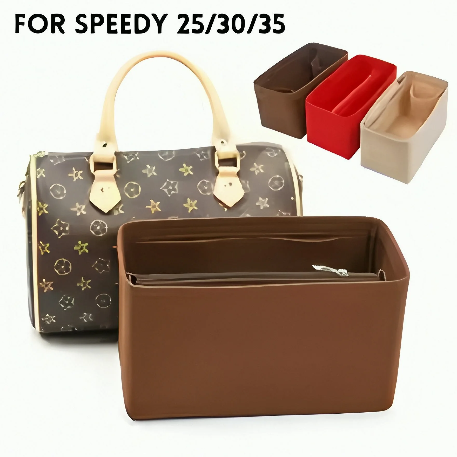 Bag Organizer Insert Fit Speedy 25 30 35 Felt Handbag Liner Insert Multi Pocket Purse Storage Divider Shaper