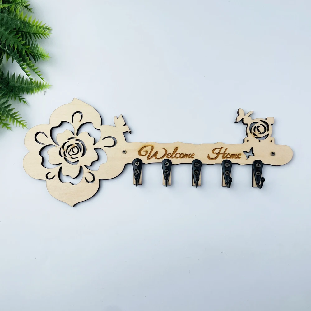 1pc Key Holder Wall Mounted,Wooden Decorative Key Wall Hooks, Black Metal Key Holder For Entryway Doorway Hallway