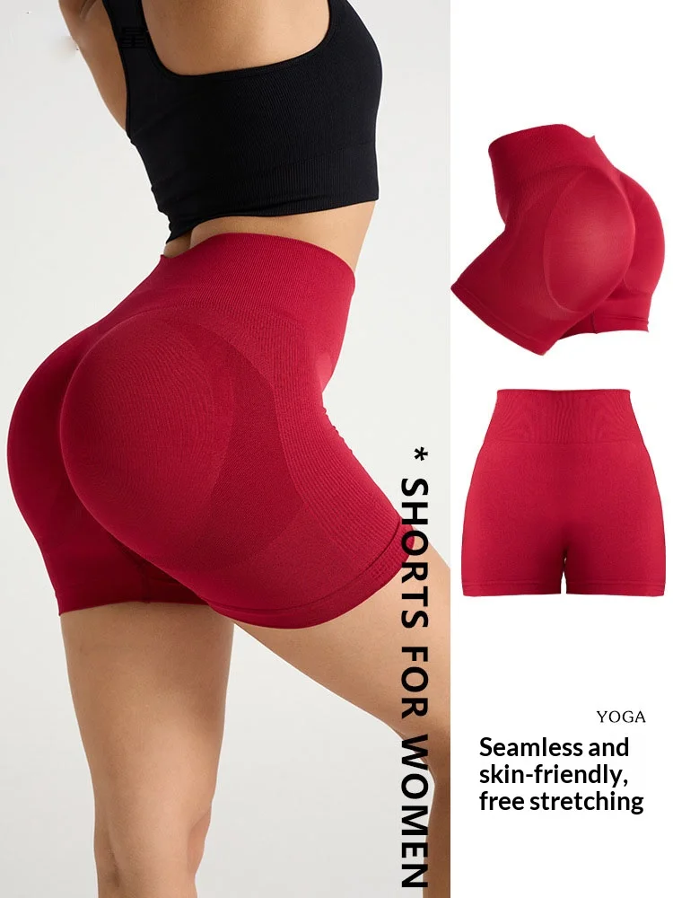 Women Seamless High Waisted Yoga Shorts Workout Sports Tight Pants Exercise Tight Butt Gym Running Yoga Shorts Leggings