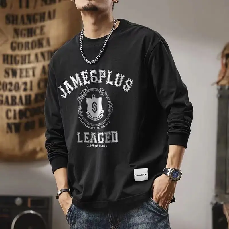 

Letter Print Round Neck Man Pullovers One Piece Spring Y2k Clothes 90s Vintage T Shirt for Men Japan Aesthetic New Sweatshirts