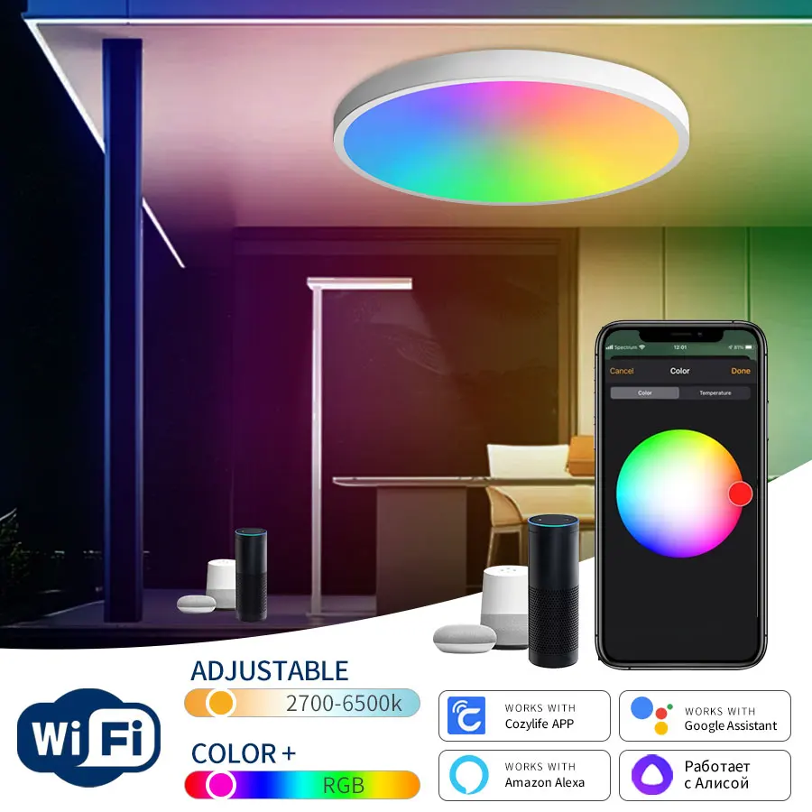 

CozyLife WiFi Smart Ceiling Light 85-265V 24W Dimmable LED Ceiling Lamp Living Room Bedroom Decor Works with Alexa Google Home