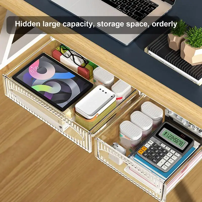 Drawer Storage Box Under Table Hidden Self-Adhesive Drawer Type Storage Cabinet Office Desk Organizing Large Capacity Drawer