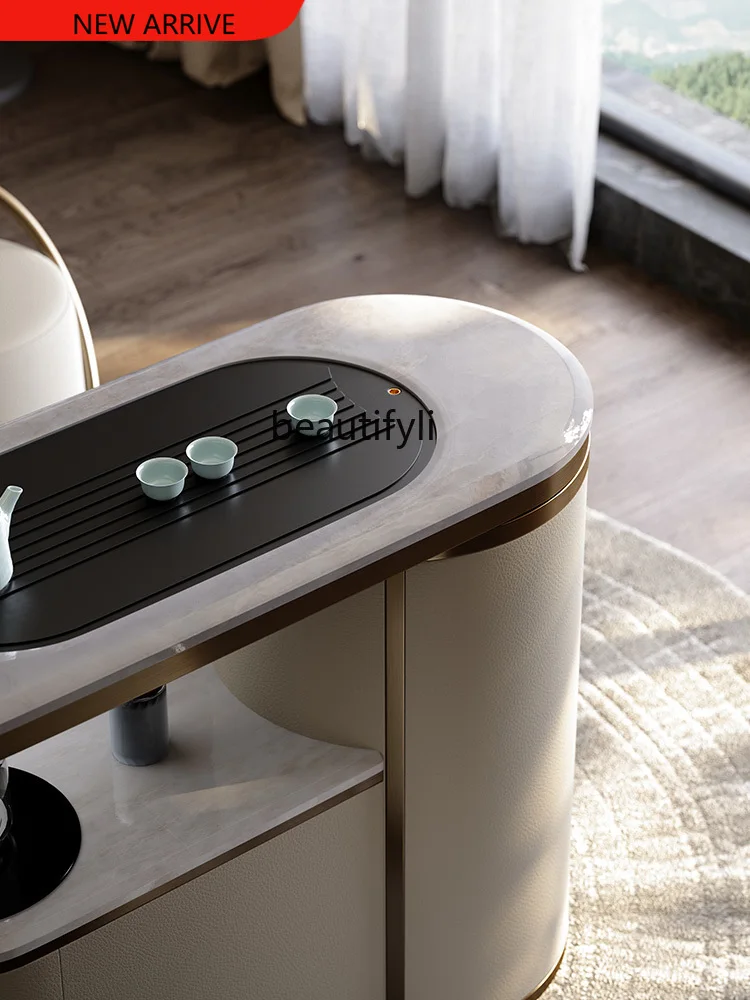 

Italian Light Luxury Natural Marble Tea Table Rotatable Tea Cart Living Room Leisure Balcony Infinite Tea Table G1218