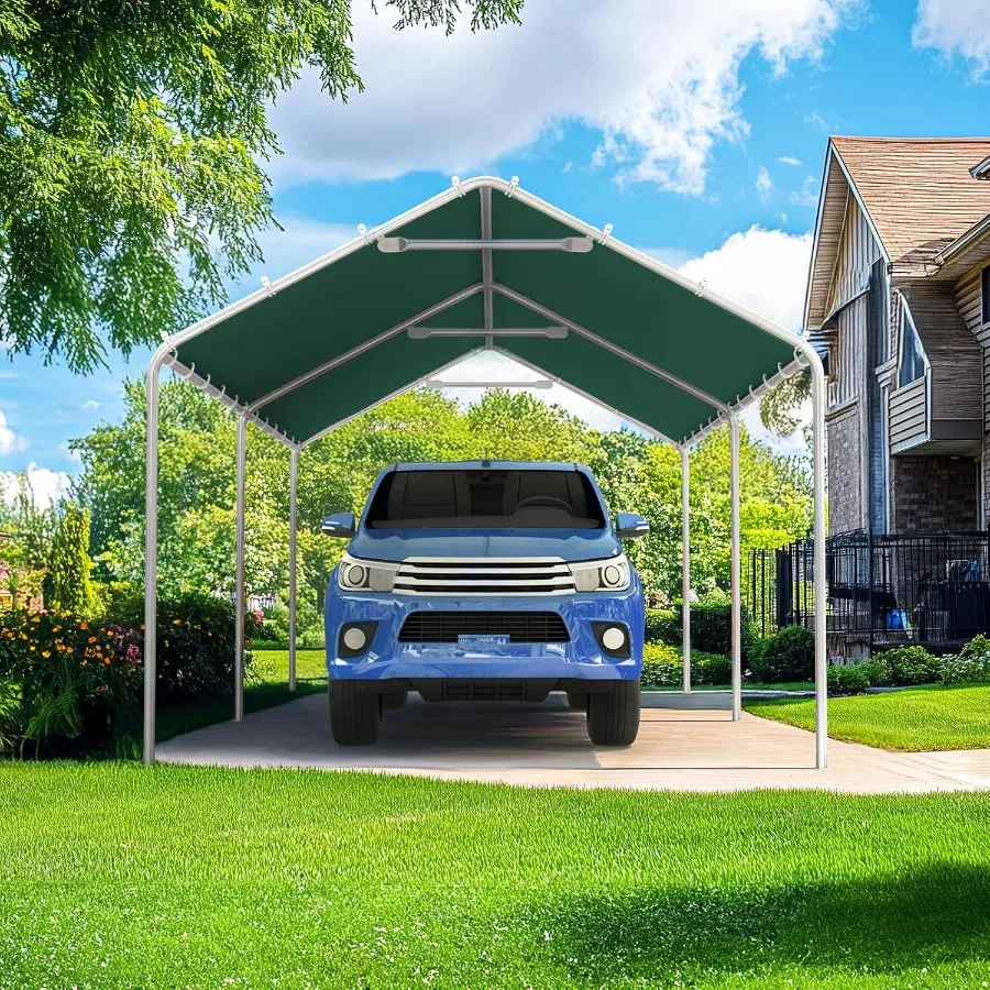 مظلة مرآب شديدة التحمل مقاس 10 × 20 قدم مع هيكل معزز لحماية المركبات الخارجية إطار معدني مجلفن بدون جدار جانبي #2