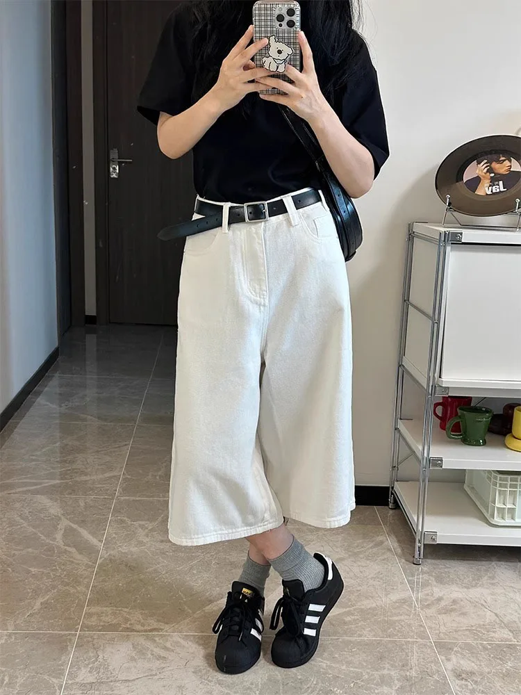 Jean blanc taille haute à jambes droites pour femme, fin, ample, jambes larges, décontracté, sept cinq pantalons, saison d'automne, tendance Faion