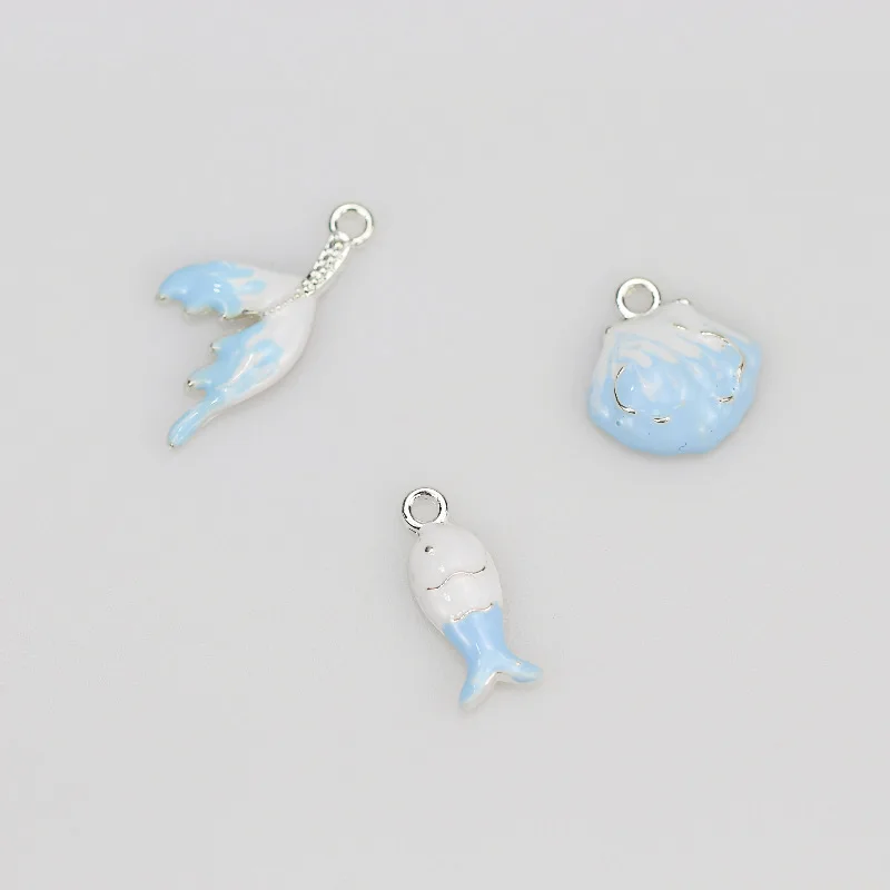 

3Pcs Alloy Japanese Style Cute Blue Ocean Series Pendant Small Fish Shell Charm Fish Tail Pendant Accessory DIY Component