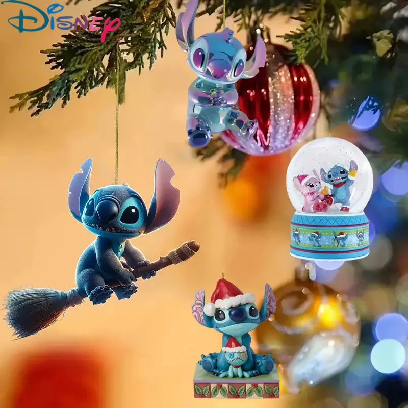 Kawaii Disney Stitch Anime Figure Christmars Tree Decorative Anime keychain Stitch Acrylic Pendants kids Toy Christmars Gifts