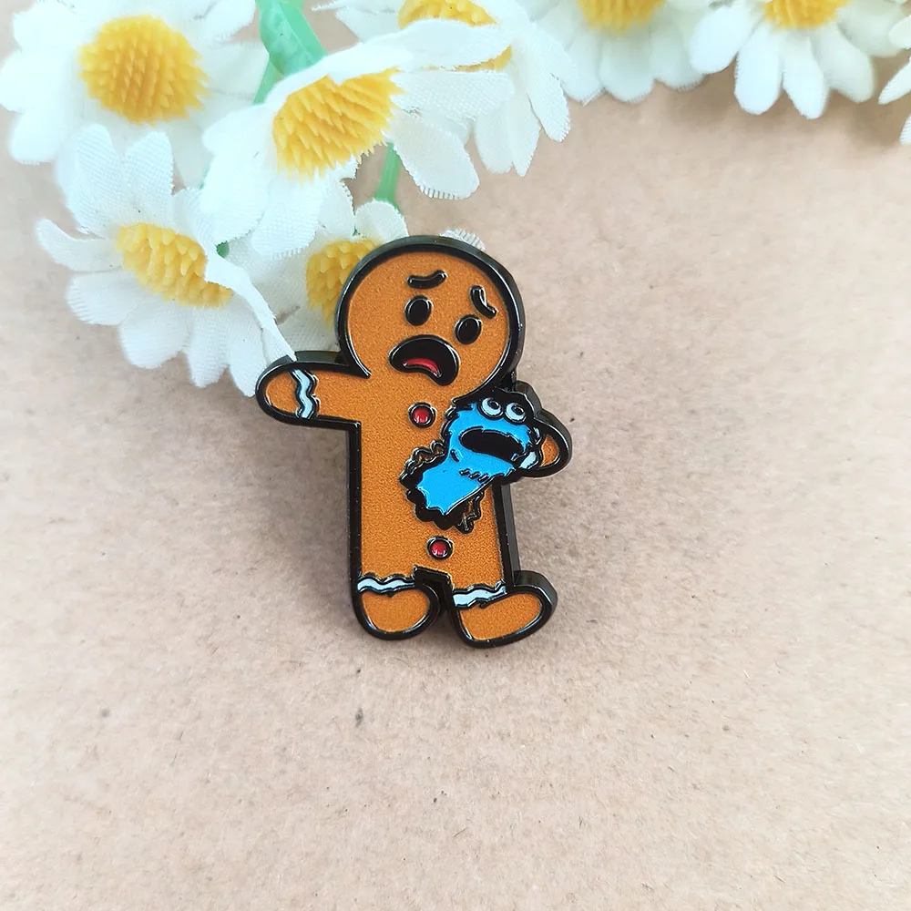 Kawaii Gingerbread Man Cookie Monster Brooch Funny Creativity Shaped Badges Cartoon Anime Peripheral Enamel Pin Collar Jewelry - view 3