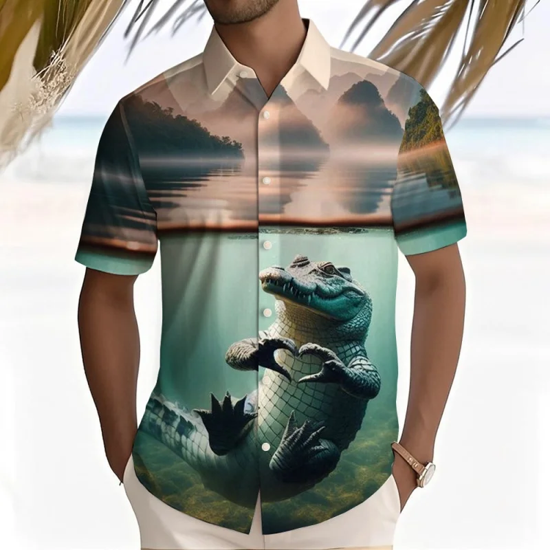 ثلاثية الأبعاد مطبوعة الدب فلامنغو الراكون قميص هاواي صيفي للرجال الحب الحيوان نمط ألوها قمصان الصيف قصيرة الأكمام بلايز بلوزة غير رسمية