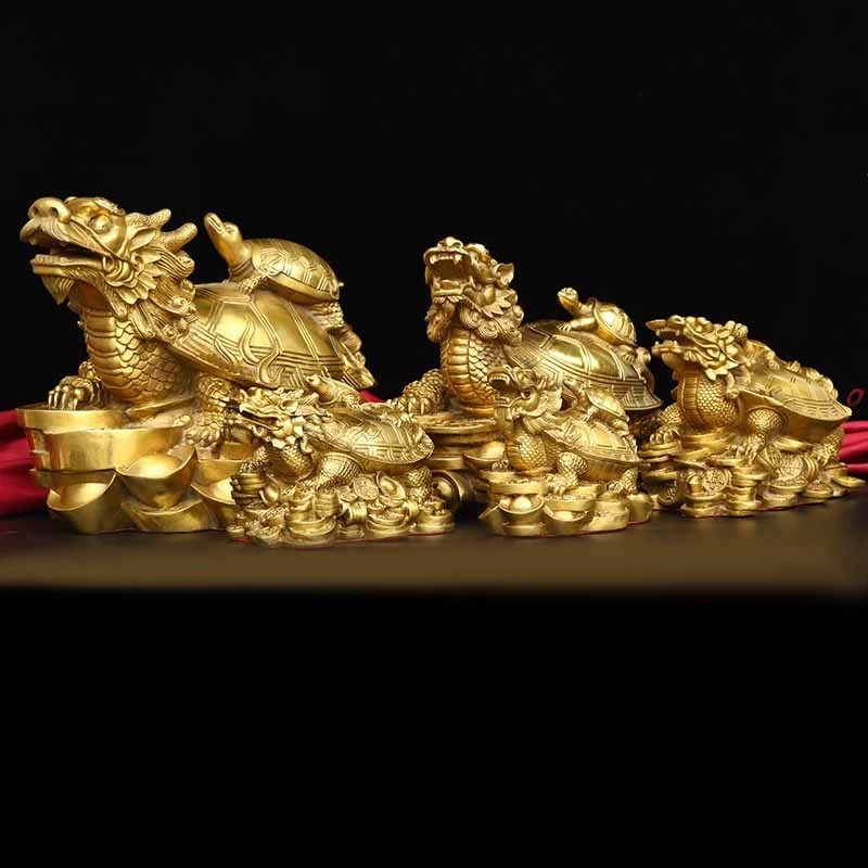 Brass Ornament, Copper Mother--Child Dragon Turtle, Home and Office Desk Decoration, Creative Gift Craft