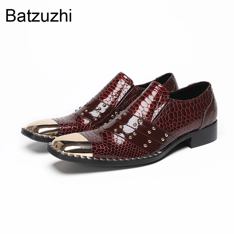 

Batzuzhi Wine Red Men's Genuine Leather Dress Shoes Slip on Formal Leather Business, Party and Wedding Shoes Man Low Heels!