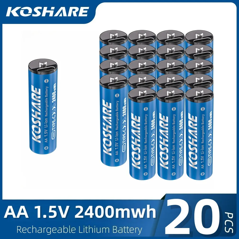 

KOSHARE AA 1.5V Li-ion Rechargeable Batteries 2400mWh Type-C Lithium AA Battery For Torch Toys Clock MP3 Player Hunting Camera