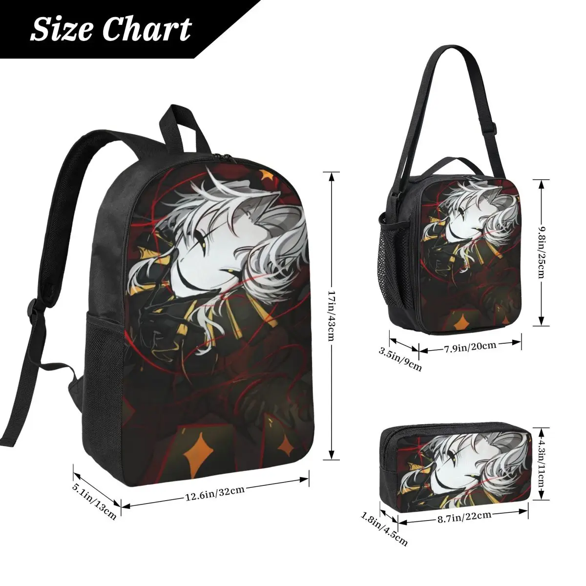 3Pcs Pierrots The Freak Circus Prints Backpack Set for Boy Girl Pencil Boxes Bookbag Sets with Lunch Box For School Knapsack