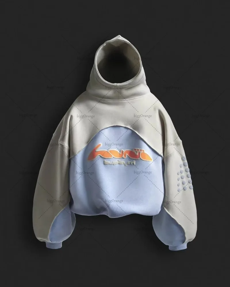 2025 New Personalized Splicing Trendy Streetwear American Gothic Punk Pullover Hoodie Men Retro Fashion Oversized Sweatshirt