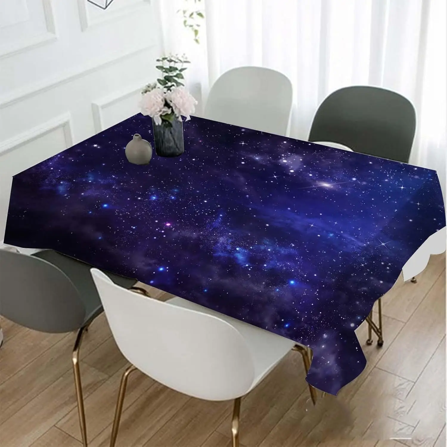 Starry Night Galaxy Universe Tablecloth, Outer Space Sky Pattern Table Cover
