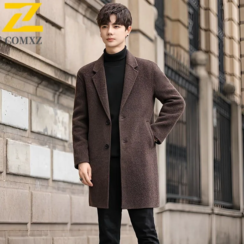 

COMXZ Long Suit Collar Wool Mens Cashmere Reversible Coat Casual Trench Coat