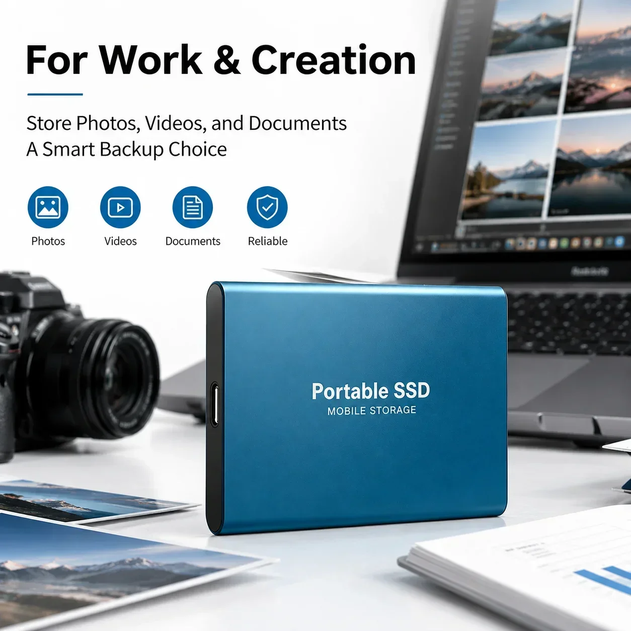 2027 1TB External Hard Drive 2TB Portable SSD USB3.0 Type-C Fast Storage for Laptop/Mac/PC