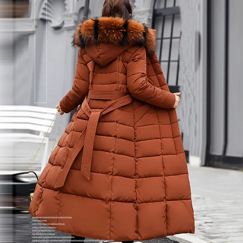 2025 New Coats Style Thickened Winter Cotton Jacket Womens Long Coat with Fur Collar Slim Fit Hooded Ladies Cotton Padded Coat