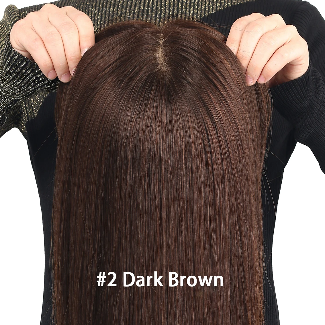 Zijden basis full lace pruik echt menselijk haar recht gelaagde zijden top zacht licht ademend # 2 chocoladebruine slijtage om te gaan voor dames