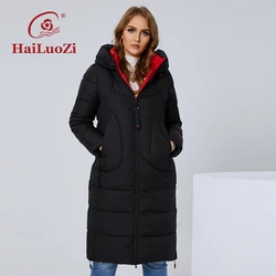 HaiLuoZi-Jaqueta de gola alta grossa para mulheres, parka elegante, zíper lateral, casaco feminino na moda, novo, plus size, L-5XL, 2022