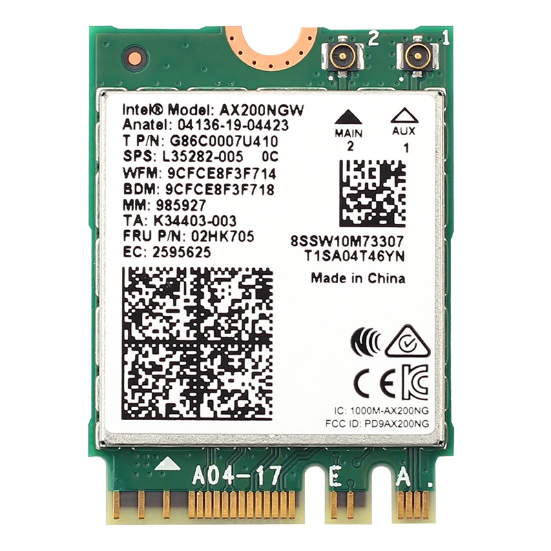 Antena Adaptador Sem Fio Dual Band, Placa de Rede Intel AX200 M.2, AX200NGW Desktop Kit, Bluetooth 5.2, WiFi 6, 802.11ax