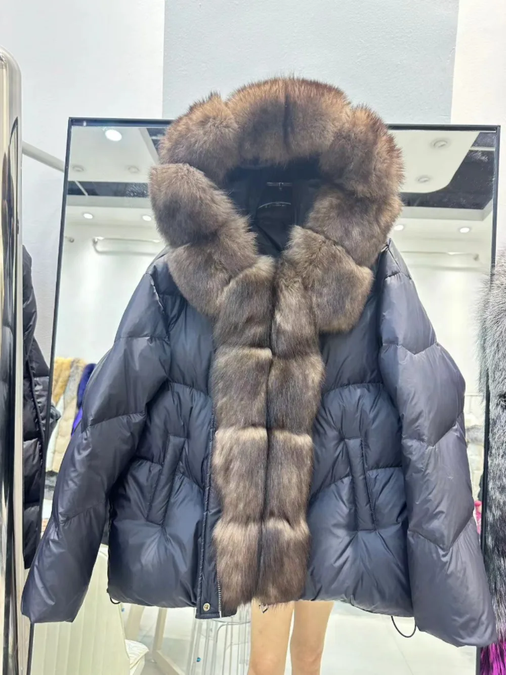 2024 New Winter Fashion Casual Real Fox Fur Wnite Duck Down Jocket Women Hooded Warm Down Coat Female Office Lady Real Fur Coat