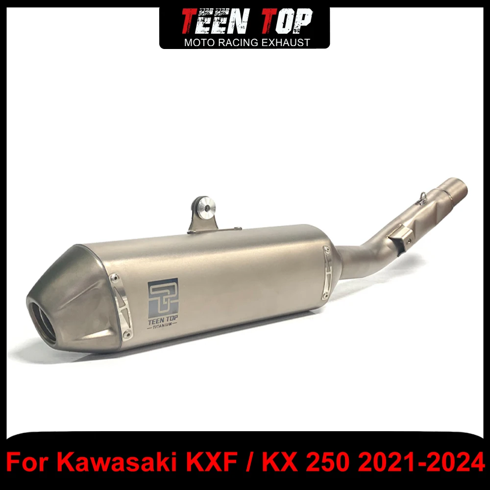 

For KAWASAKI KXF/KX 250 Slip on Exhaust Titanium Alloy Motorcycle KXF 250 2021-2024 Middle Link Pipe Exhaust Muffler 45mm