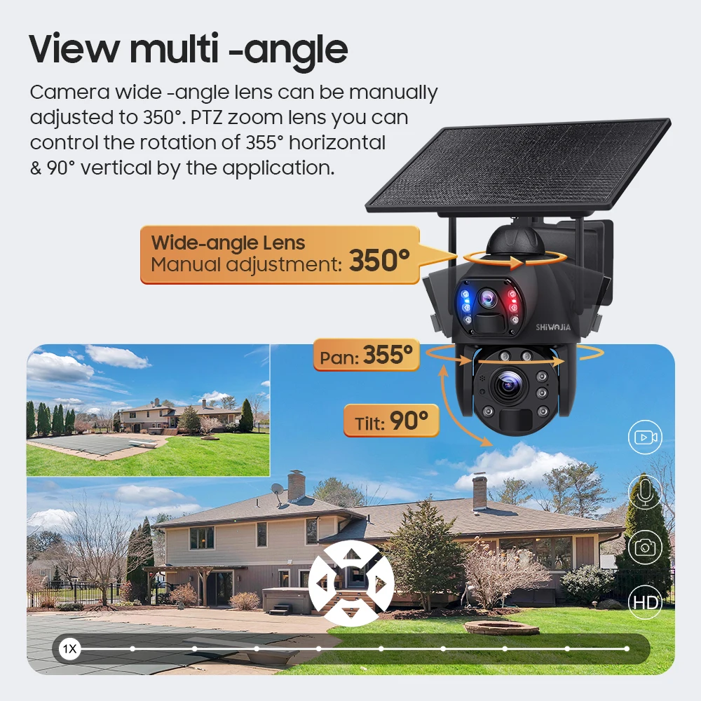 SHIWOJIA 8MP WIFI Cámara con energía solar 4G LTE 36X ZOOM 360 °   Cámaras de seguridad con batería Detección PIR de visión nocturna en color con lente dual