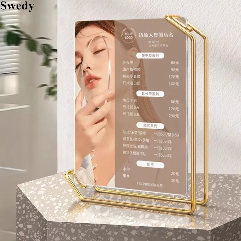 

6 Inch 105x150mm Acrylic Sign Holder Menu Paper Price Listing Poster Frame Baby Wedding Gift Metal Photo Picture Display Stand