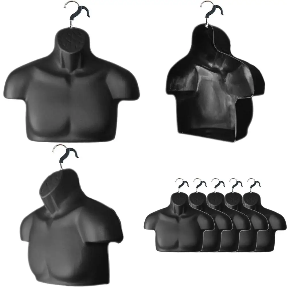 

S-M Size Black Plastic Male Mannequin Set of 5 with Hollow Back and Hanging Hooks