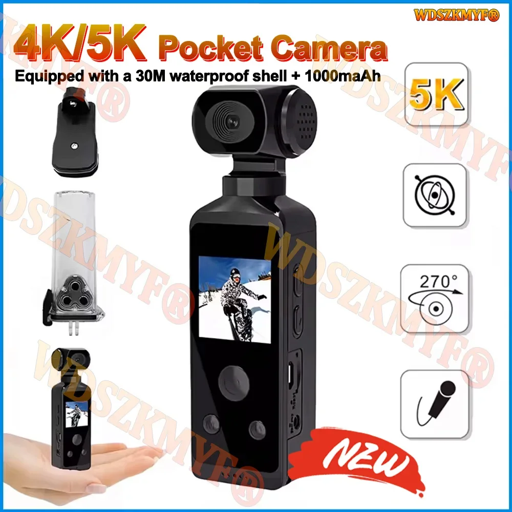 5K 4K 1080P HD WIFI Action Camera 270° Rotatable Mini Sports Cam With Waterproof Case Helmet Travel Bicycle Driver Recorder