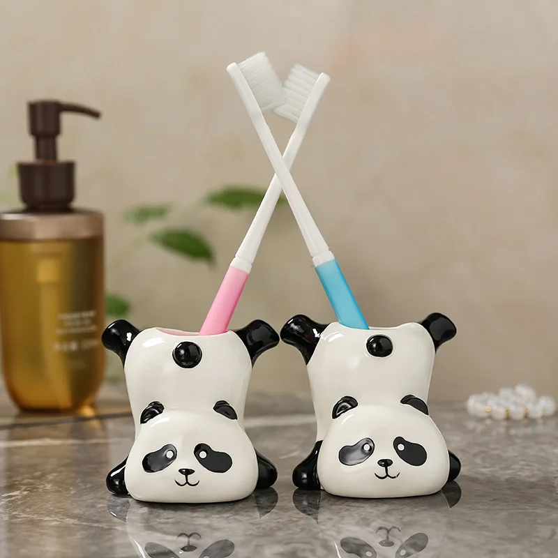 Cute Ceramic Panda Toothbrush Holder - Creative New Style for Bathroom Sink Countertop
