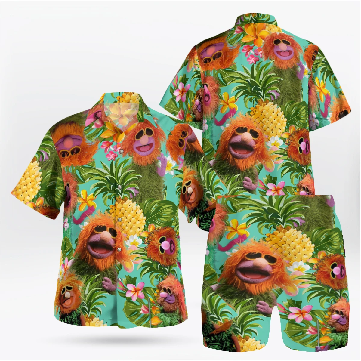 Set Kemeja Pria Elmo 3D Anime Harajuku Kemeja Pria Musim Panas Set 2 Potong Lengan Pendek Pria Hawaii 2024 Plus 3xlshire Kimia Homme