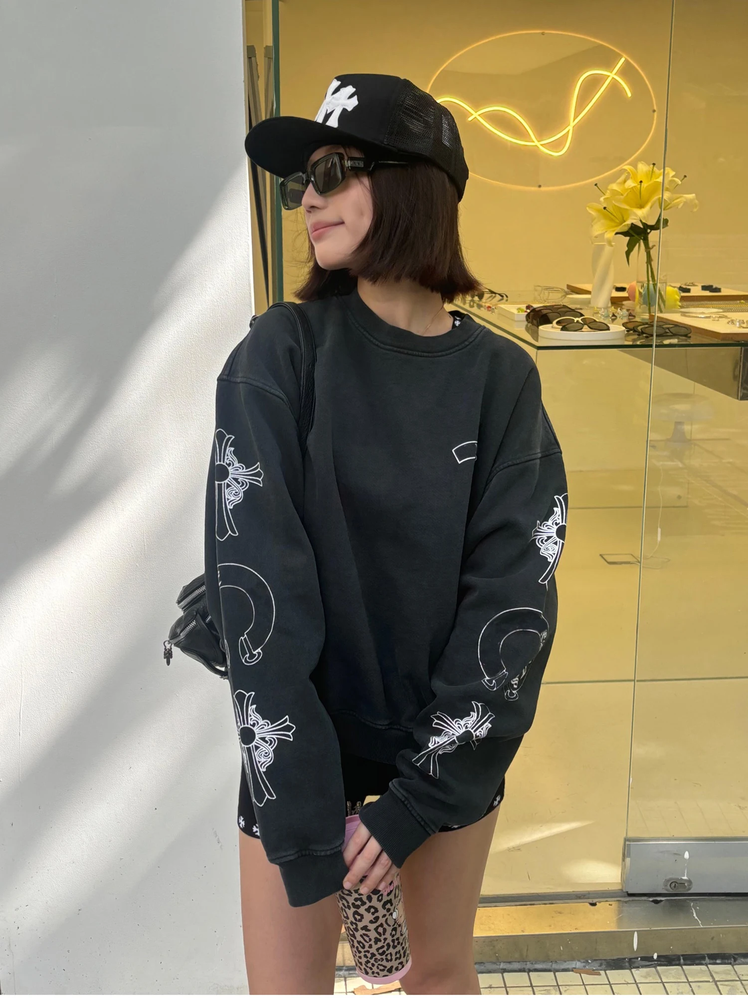 Charcoal Grey Heavyweight Cotton Feel Fabric Super Washed round Neck Fleece Print Sweatshirt Autumn Unisex Comfortable Warmth