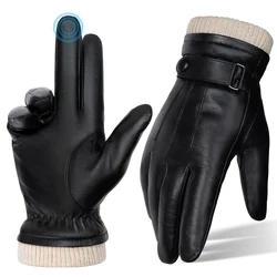 BISONDENIM Guanti da uomo in vera pelle di pecora Guanti touch screen con dita intere Inverno caldo Moda Business Opzioni di dimensioni multiple