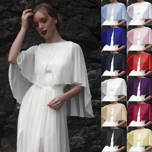 Imagen 1 del producto Bolero de boda para mujer, chal nupcial de gasa suave y ligero, encogimiento de hombros Formal alto y bajo, capas de noche elegantes para mujer con botón