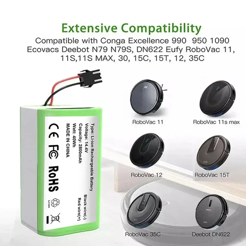 Robot aspirateur batterie 4S1P 2800mAh batterie INR18650  pour MMB-300 X500 X520 Xfemale Mamibot EXVACcondeed EXVAC880