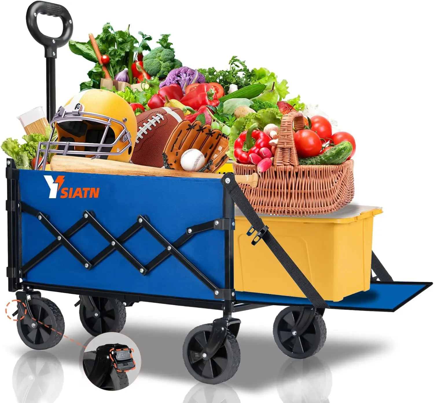 

Collapsible Folding Wagon Cart with Tailgate 300lbs Heavy Duty Foldable Utility Wagon and Brake Wheels 100L Lightweight Grocery