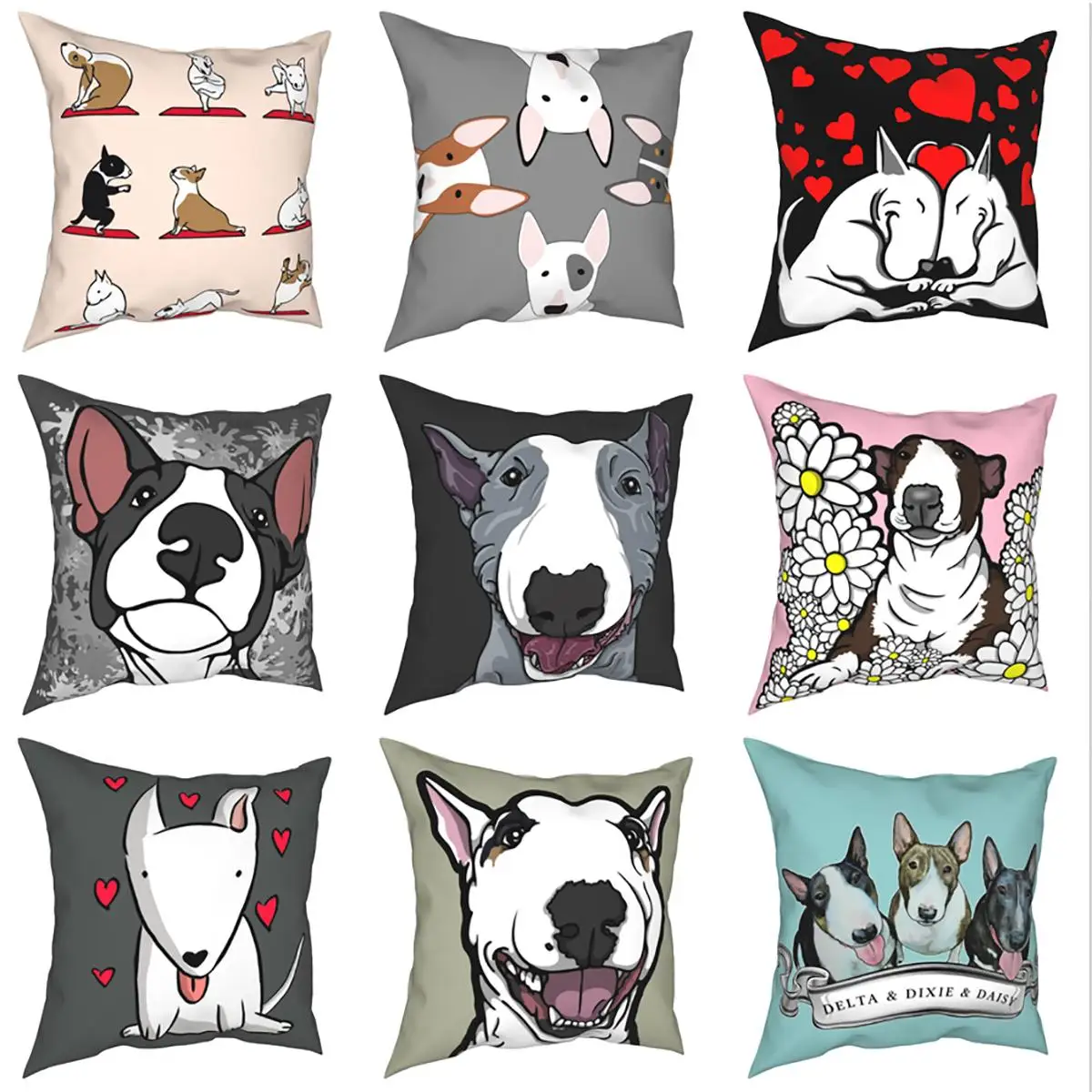 Living Room Decor Home  Funny Cute Bull Terrier Pattern Pillowcase Bedroom Cushion Cover