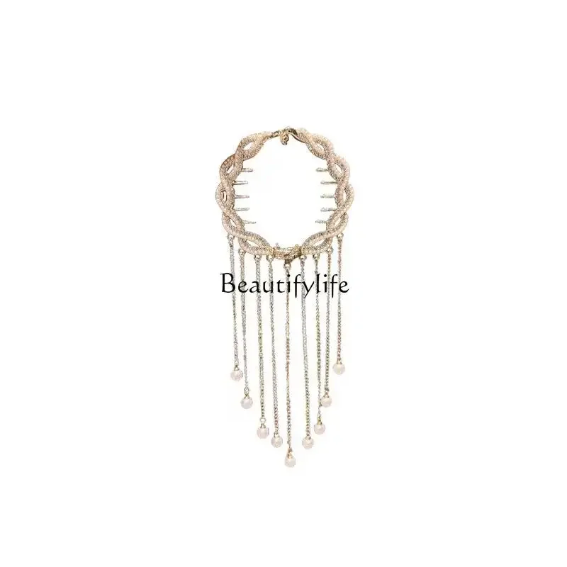 

Temperament Fashion Flash Diamond Pearl Tassel Hairpin Ball Head Disc Hair Grab Clip