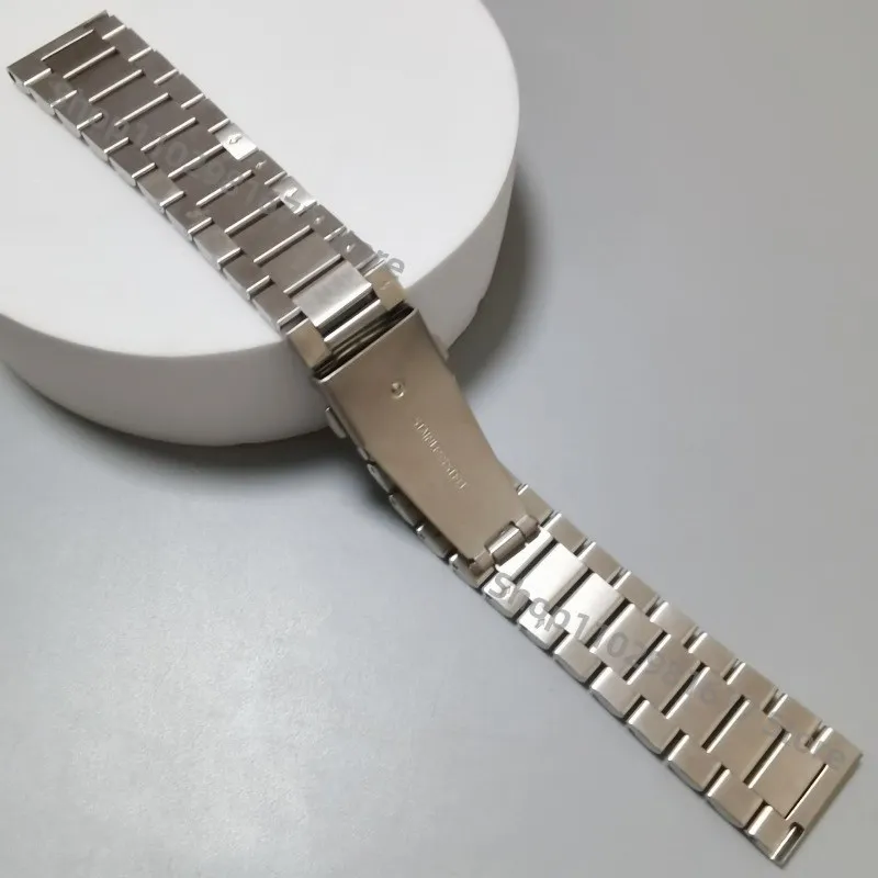 20mm 22mm Silver 316L Stainless Steel President Three Beads Universal Straight End Watch Strap Band Bracelet