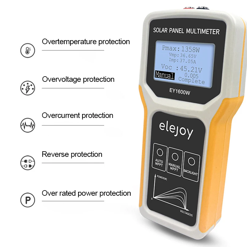 Panel fotowoltaiczny multimetr EL400B/ EY800W/EY1600 Auto/manualna detekcja MPPT Panel słoneczny narzędzie do testowania napięcia LCD MPPT Tester