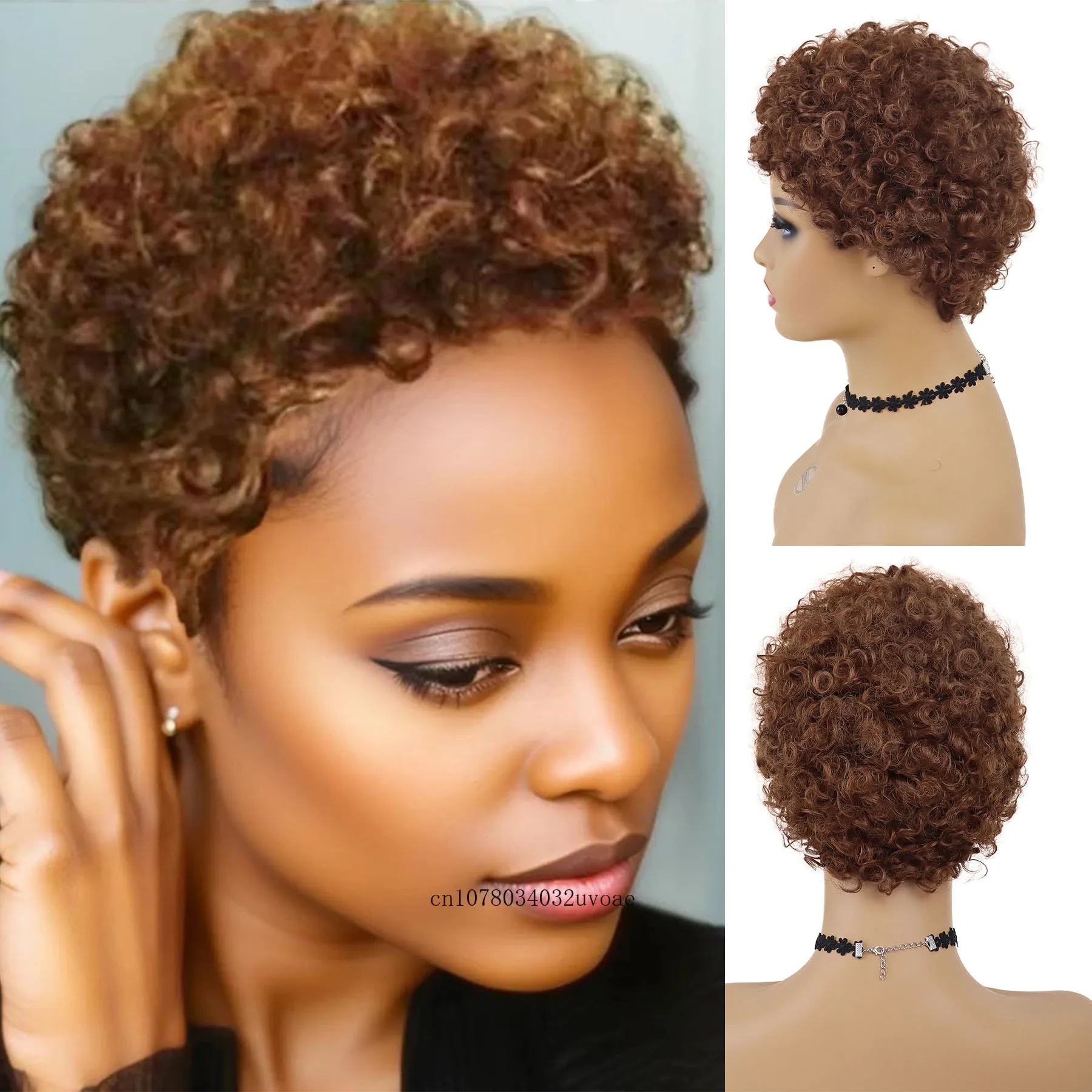 

Синтетические темно-рыжие коричневые афро вьющиеся парики для чернокожих женщин, термостойкий короткий парик, бразильские волосы, африканские толстые кудри, парики