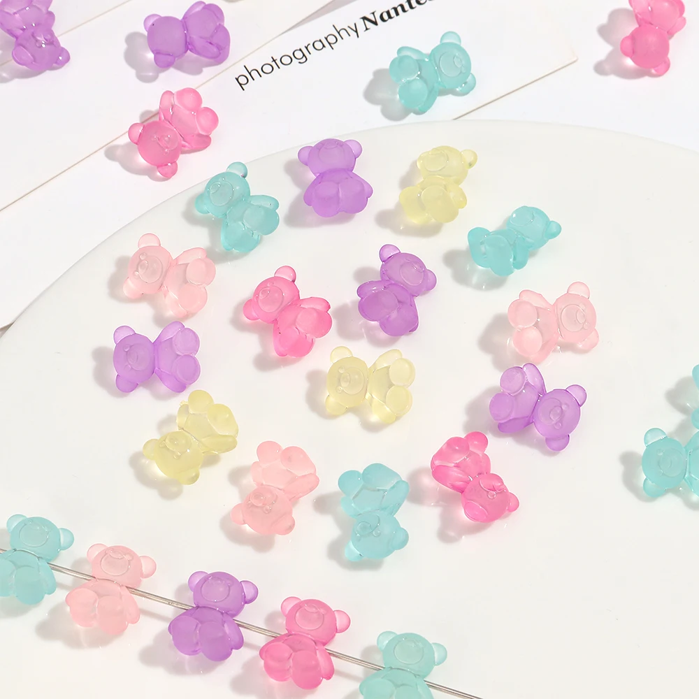 50pcs/lot Acrylic Frosted Cartoon Teddy Bear Spacer Beads for DIY Necklace Pendant Bracelet Making Accessories