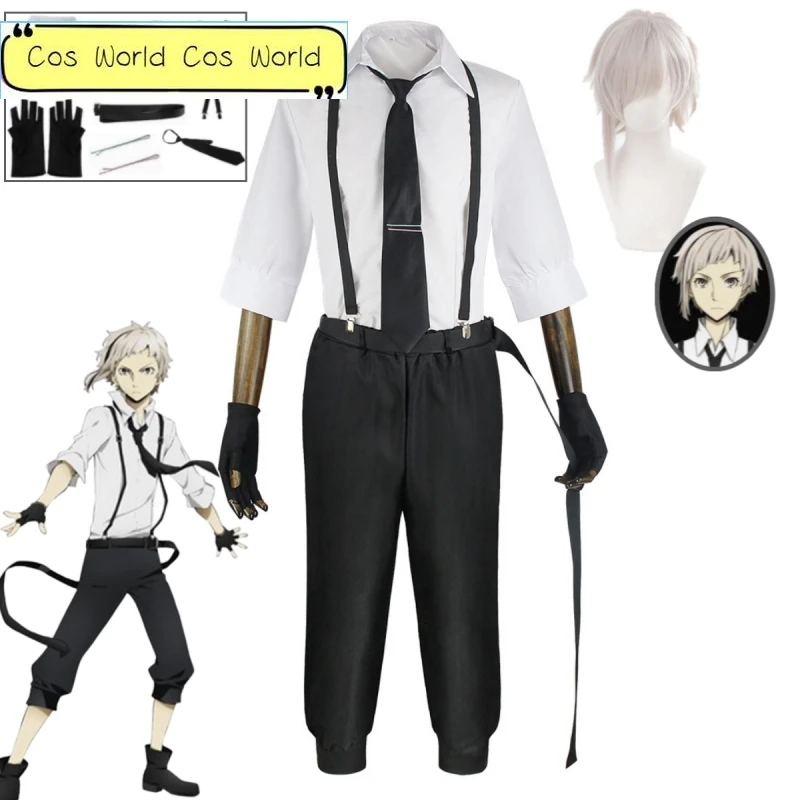 

Anime Bungo Stray Dogs Atsushi Nakajima Kostum Cosplay Sweatshirt Shirt Strap Pants Pants Uniform Halloween Party Anime Costume