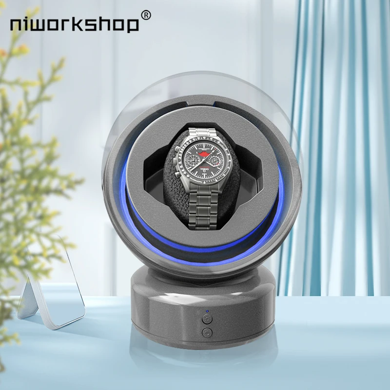 Niworkshop Automatic Watch Winder,1 Slot Watch Storage Case, Space Capsule Design Watch Box with LED Light, For Men's And Women