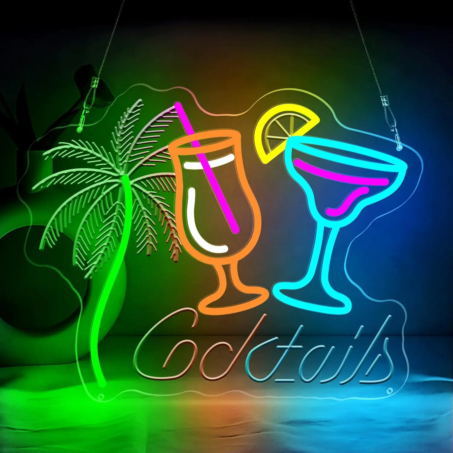 

Cocktails Plam Tree Neon Sign for Beach Bar Pub Beverage Shop Wine Alcohol Man Cave Party Decor USB Dimmable LED Neon Light Gift