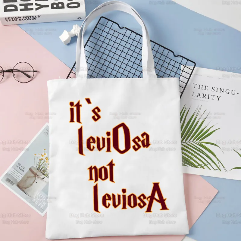 มันคือ leviosa ไม่ leviosa ผ้าใบพิมพ์ลาย tas Jinjing bahu สำหรับผู้หญิงกระเป๋าช้อปปิ้งนำมาใช้ใหม่เป็นมิตรกับสิ่งแวดล้อมกระเป๋าแฟชั่นวินเทจกระเป๋า ulzzang